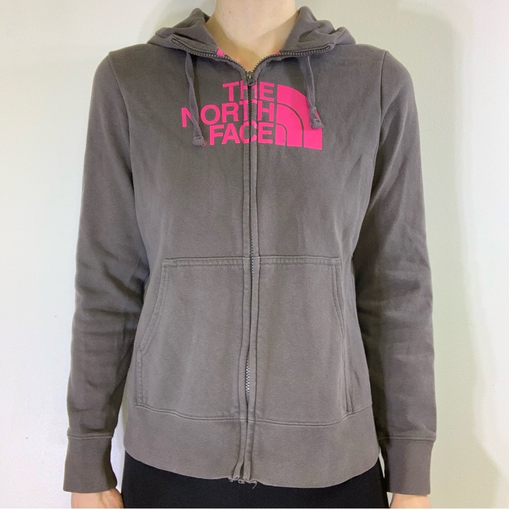 North Face Jacket - Gray w Pink Logo